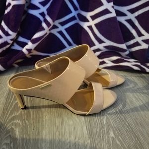 Calvin Klein open toe heels. Size 6.5. Tan.